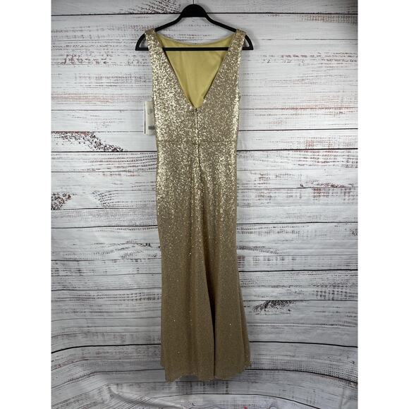 Christina Wu Celebration Dress Womens 10 Gold Sequin Maxi Formal Gown 22916 - Picture 10 of 12
